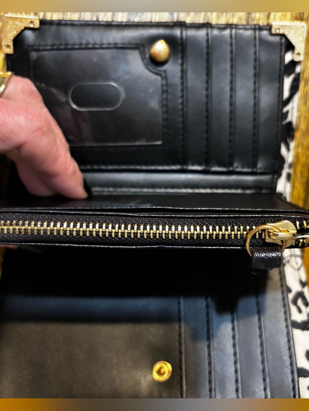 Jessica Simpson Black Faux Leather Wallet w/ gold toned hardware, like new! - Picture 3 of 4